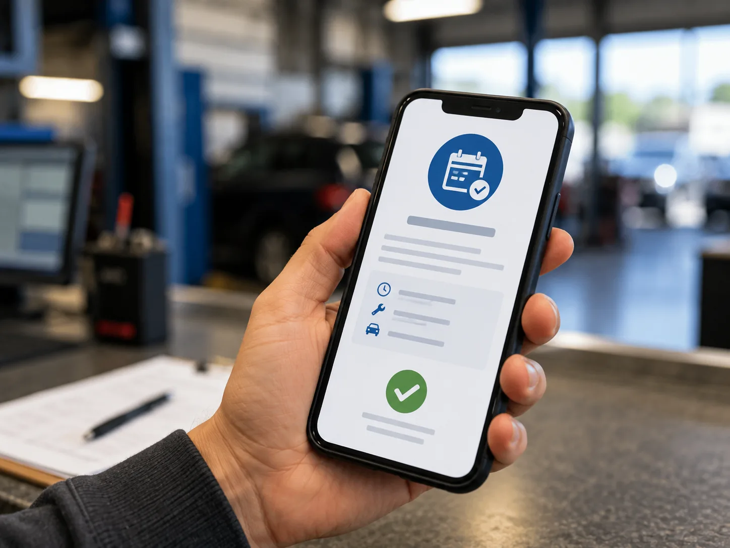 Phone showing an automated booking confirmation from a shop