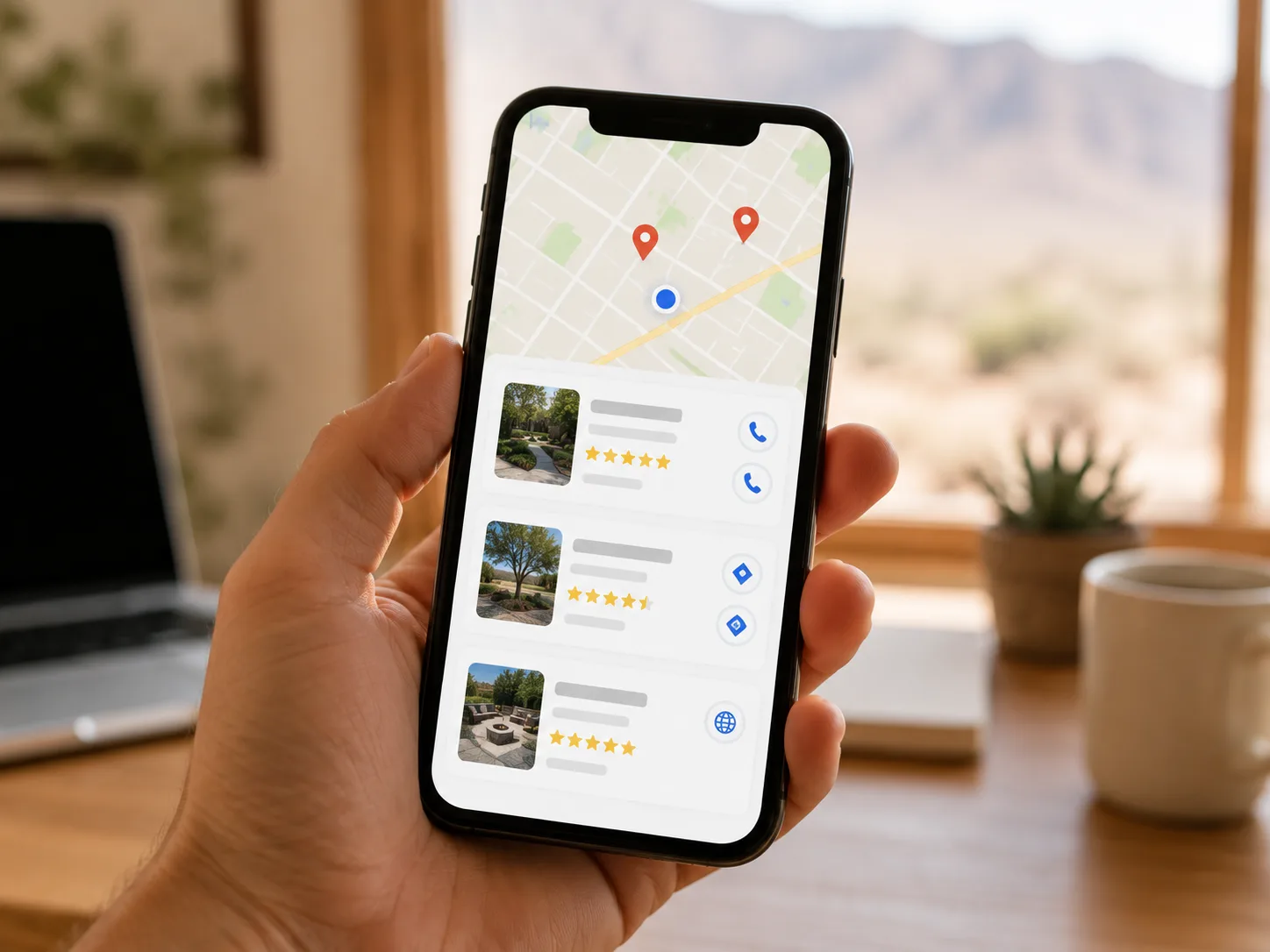 Phone showing Google Business Profile management results in the local map pack