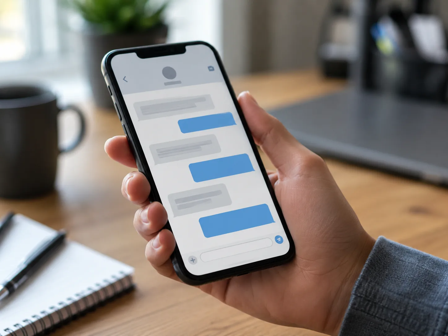 Phone showing instant text-back after a missed call to an HVAC company